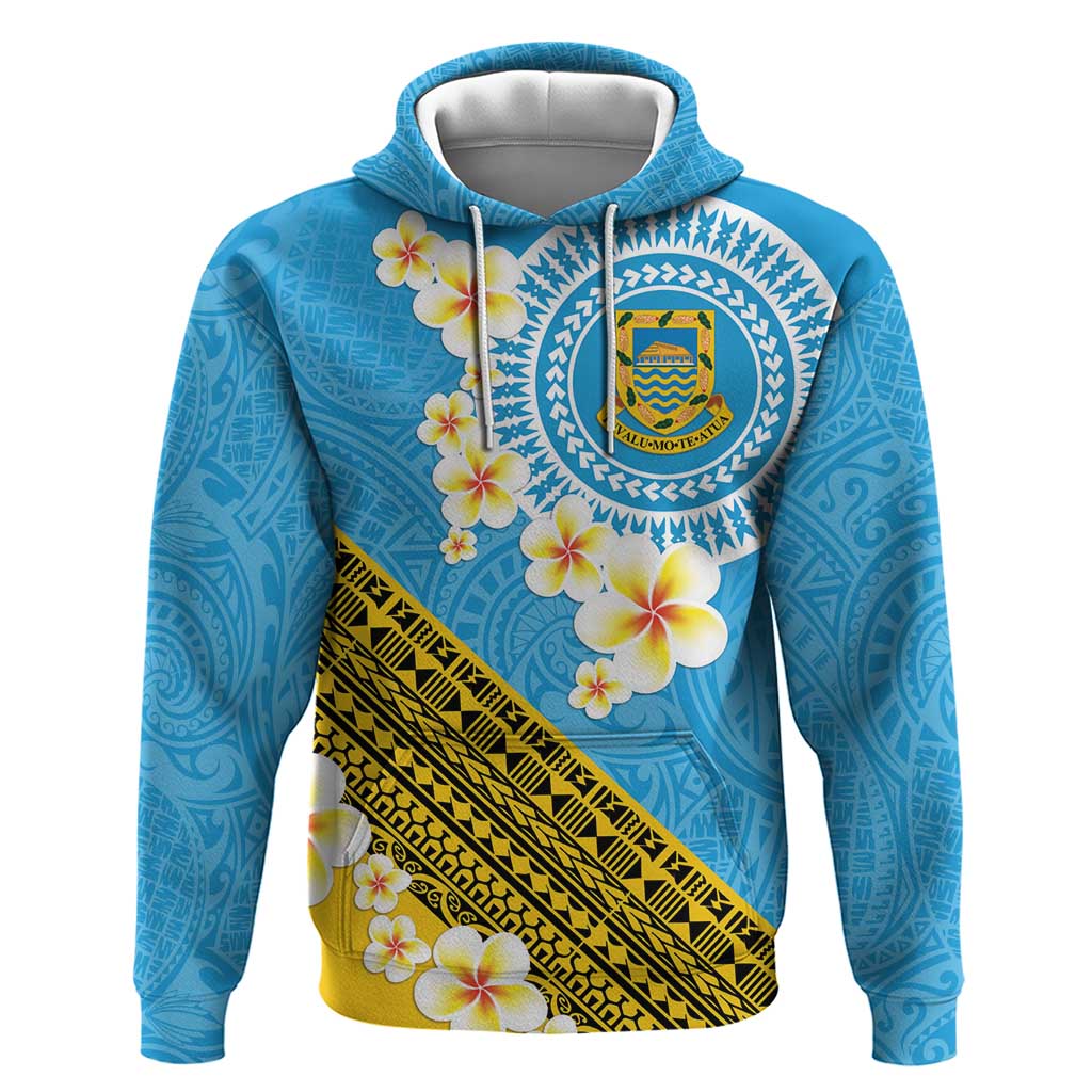 Tuvalu Plumeria Flowers Hoodie Polynesian Tribal Pattern LT9 Pullover Hoodie Blue - Polynesian Pride