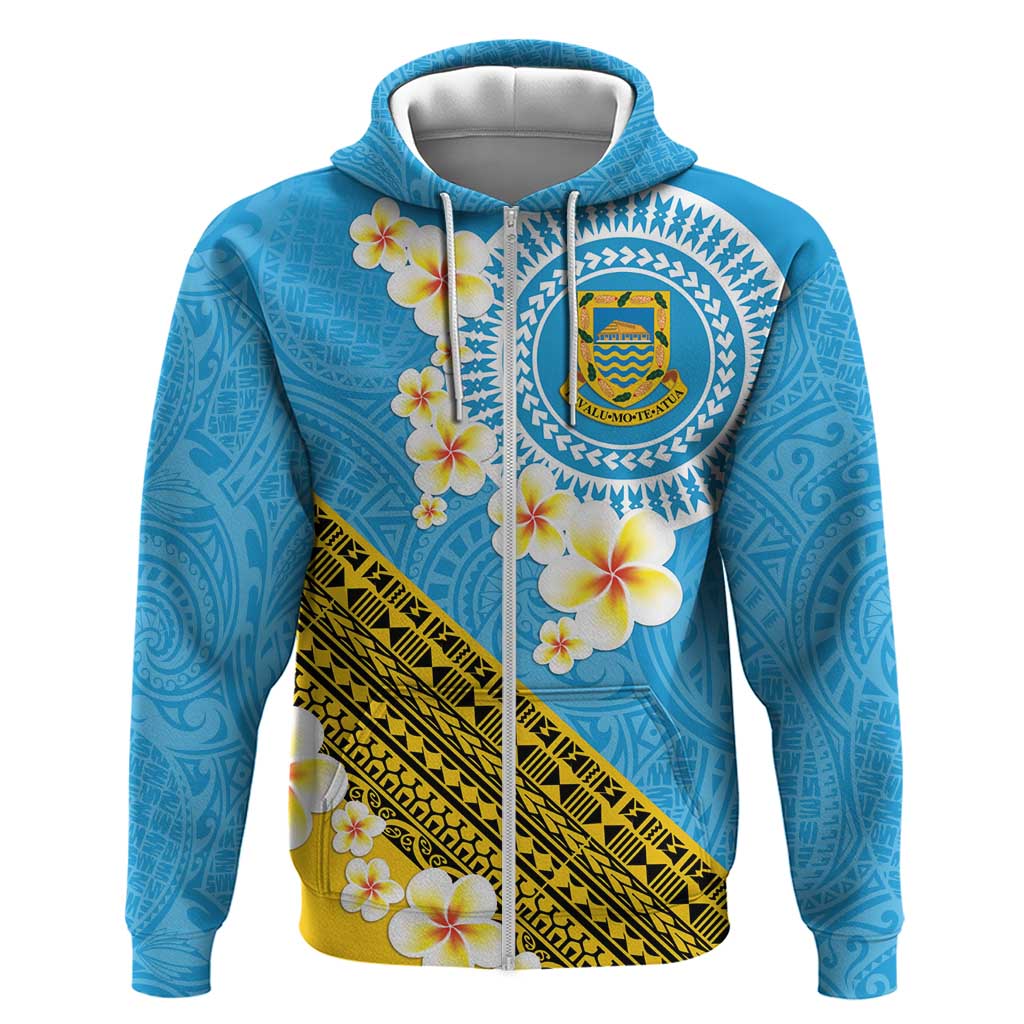 Tuvalu Plumeria Flowers Hoodie Polynesian Tribal Pattern LT9 Zip Hoodie Blue - Polynesian Pride
