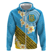 Tuvalu Plumeria Flowers Hoodie Polynesian Tribal Pattern LT9 Zip Hoodie Blue - Polynesian Pride