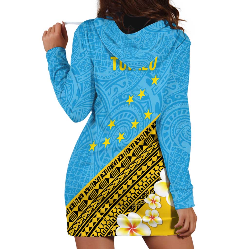 Tuvalu Plumeria Flowers Hoodie Dress Polynesian Tribal Pattern