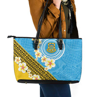 Tuvalu Plumeria Flowers Leather Tote Bag Polynesian Tribal Pattern LT9 - Polynesian Pride