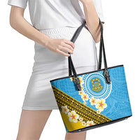 Tuvalu Plumeria Flowers Leather Tote Bag Polynesian Tribal Pattern LT9 - Polynesian Pride
