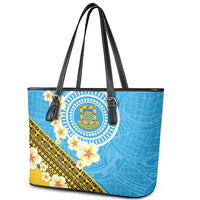 Tuvalu Plumeria Flowers Leather Tote Bag Polynesian Tribal Pattern LT9 - Polynesian Pride