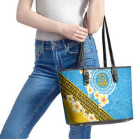 Tuvalu Plumeria Flowers Leather Tote Bag Polynesian Tribal Pattern LT9 - Polynesian Pride