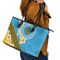Tuvalu Plumeria Flowers Leather Tote Bag Polynesian Tribal Pattern LT9 - Polynesian Pride