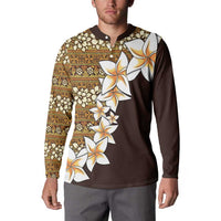 Vintage Hibiscus Turtle Pattern Button Sweatshirt with Plumeria Half Style