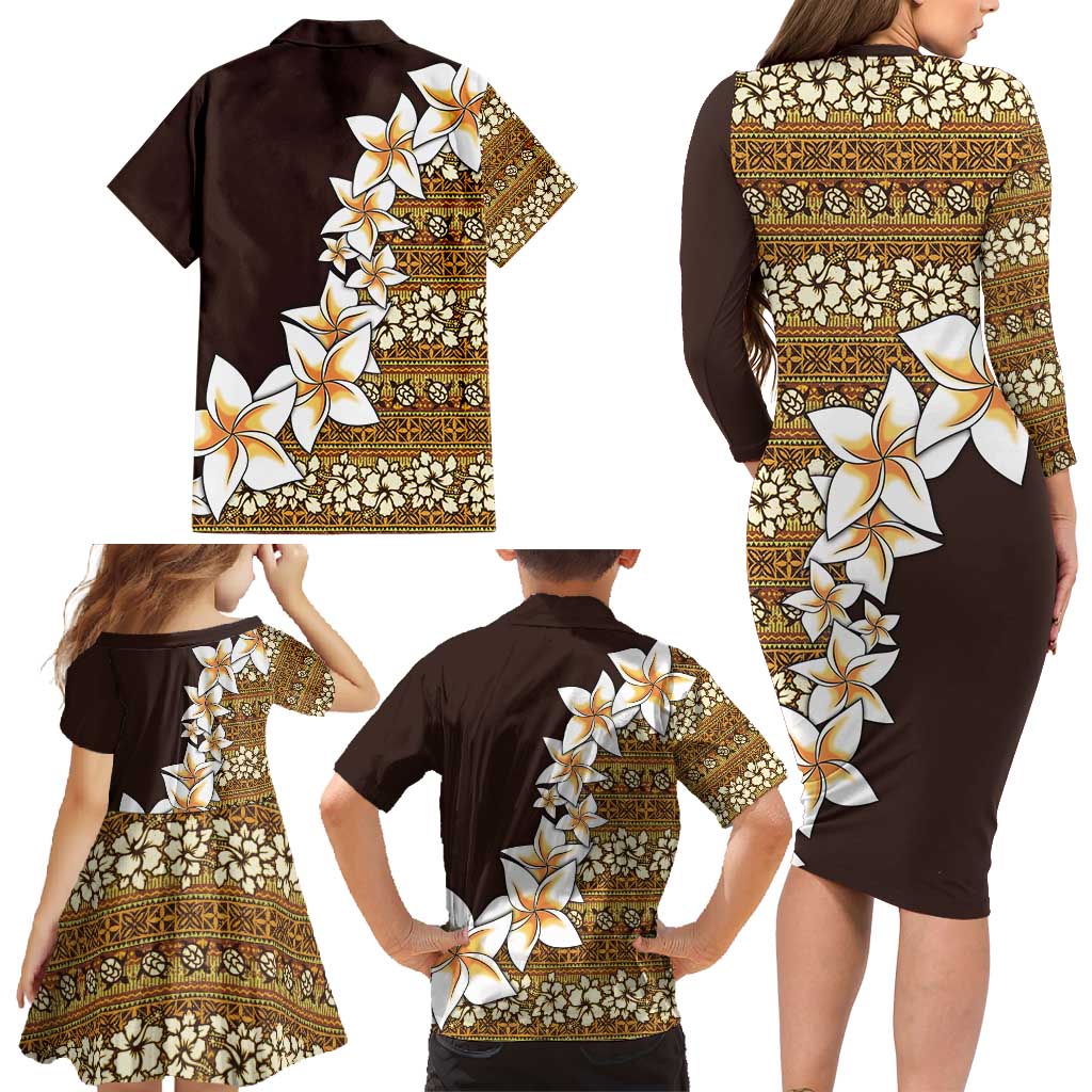 Vintage Hibiscus Turtle Pattern Family Matching Long Sleeve Bodycon Dress and Hawaiian Shirt with Plumeria Half Style LT9 - Polynesian Pride