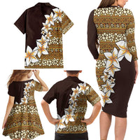 Vintage Hibiscus Turtle Pattern Family Matching Long Sleeve Bodycon Dress and Hawaiian Shirt with Plumeria Half Style LT9 - Polynesian Pride
