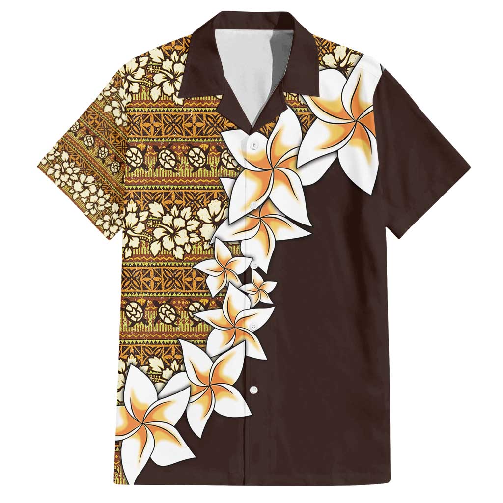 Vintage Hibiscus Turtle Pattern Family Matching Long Sleeve Bodycon Dress and Hawaiian Shirt with Plumeria Half Style LT9 Dad's Shirt - Short Sleeve Gold - Polynesian Pride