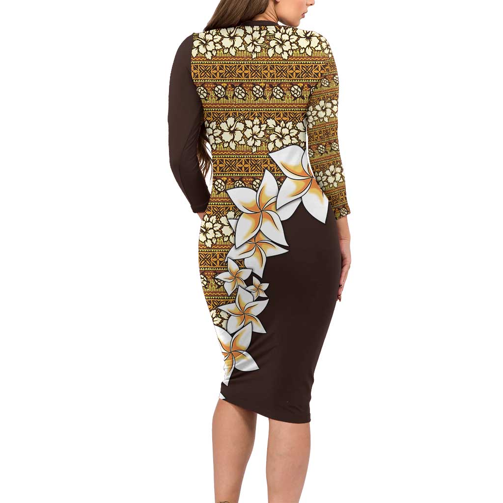Vintage Hibiscus Turtle Pattern Family Matching Long Sleeve Bodycon Dress and Hawaiian Shirt with Plumeria Half Style LT9 - Polynesian Pride