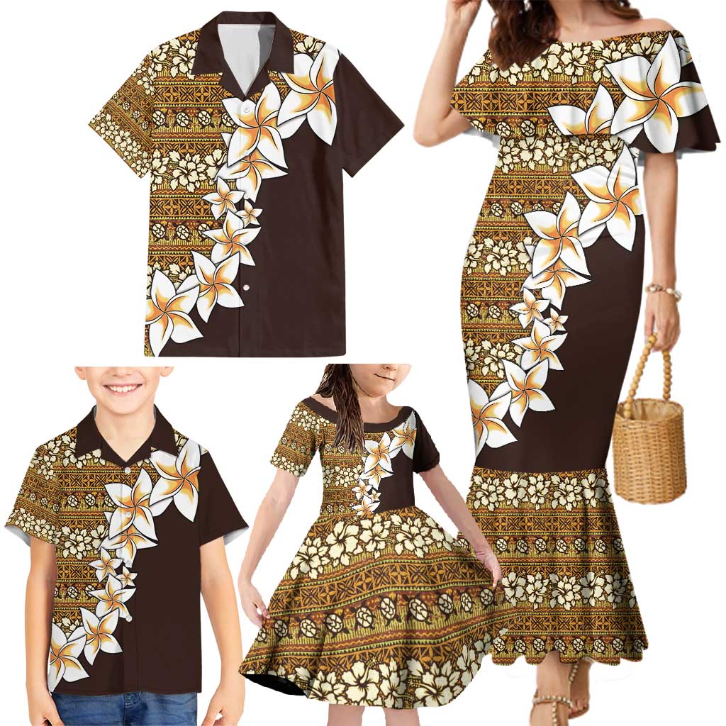 Vintage Hibiscus Turtle Pattern Family Matching Mermaid Dress and Hawaiian Shirt with Plumeria Half Style LT9 - Polynesian Pride