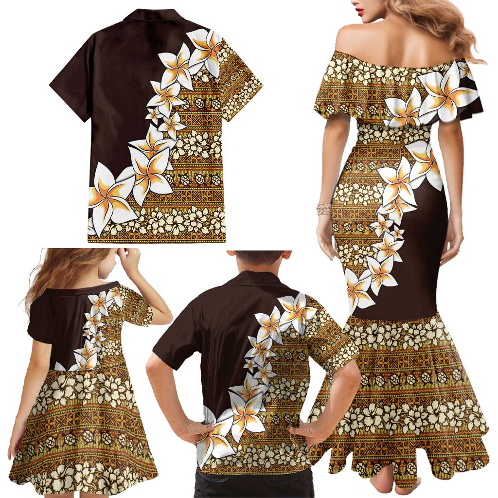 Vintage Hibiscus Turtle Pattern Family Matching Mermaid Dress and Hawaiian Shirt with Plumeria Half Style LT9 - Polynesian Pride