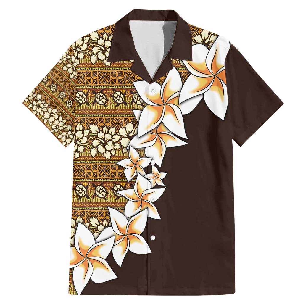 Vintage Hibiscus Turtle Pattern Family Matching Mermaid Dress and Hawaiian Shirt with Plumeria Half Style LT9 Dad's Shirt - Short Sleeve Gold - Polynesian Pride