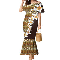 Vintage Hibiscus Turtle Pattern Family Matching Mermaid Dress and Hawaiian Shirt with Plumeria Half Style LT9 Mom's Dress Gold - Polynesian Pride