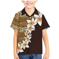 Vintage Hibiscus Turtle Pattern Family Matching Mermaid Dress and Hawaiian Shirt with Plumeria Half Style LT9 Son's Shirt Gold - Polynesian Pride