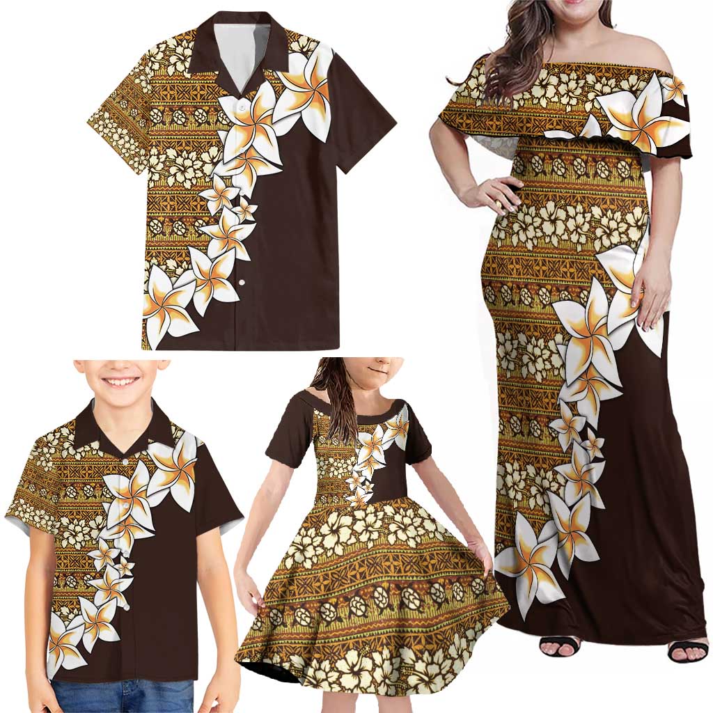 Vintage Hibiscus Turtle Pattern Family Matching Off Shoulder Maxi Dress and Hawaiian Shirt with Plumeria Half Style LT9 - Polynesian Pride