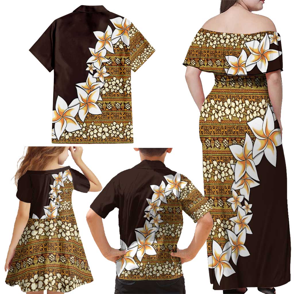 Vintage Hibiscus Turtle Pattern Family Matching Off Shoulder Maxi Dress and Hawaiian Shirt with Plumeria Half Style LT9 - Polynesian Pride