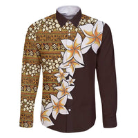 Vintage Hibiscus Turtle Pattern Family Matching Off Shoulder Maxi Dress and Hawaiian Shirt with Plumeria Half Style LT9 Dad's Shirt - Long Sleeve Gold - Polynesian Pride