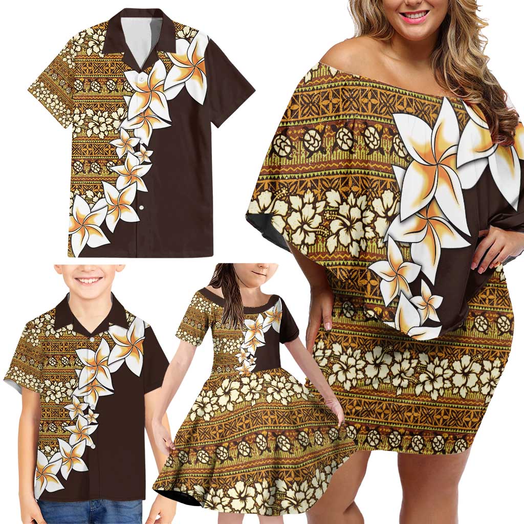 Vintage Hibiscus Turtle Pattern Family Matching Off Shoulder Short Dress and Hawaiian Shirt with Plumeria Half Style LT9 - Polynesian Pride