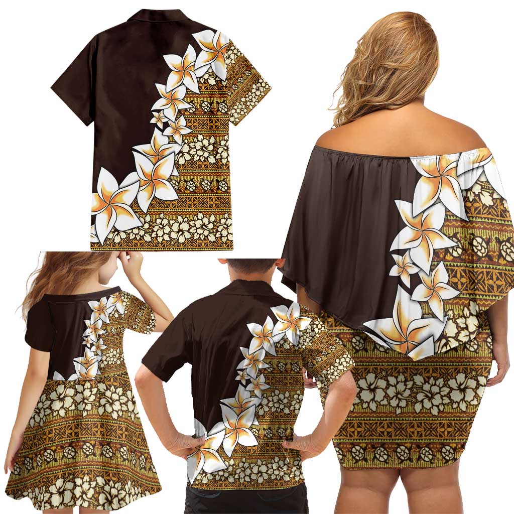 Vintage Hibiscus Turtle Pattern Family Matching Off Shoulder Short Dress and Hawaiian Shirt with Plumeria Half Style LT9 - Polynesian Pride