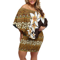 Vintage Hibiscus Turtle Pattern Family Matching Off Shoulder Short Dress and Hawaiian Shirt with Plumeria Half Style LT9 Mom's Dress Gold - Polynesian Pride