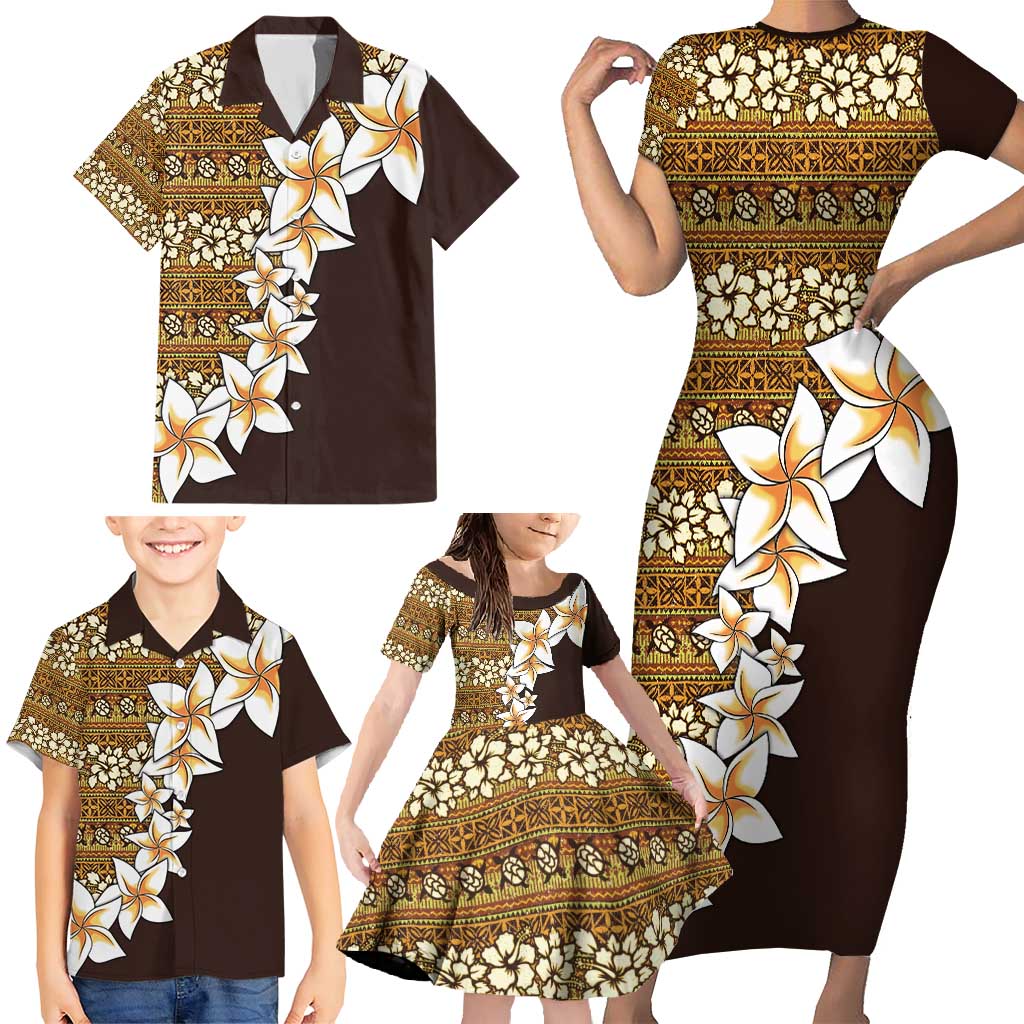 Vintage Hibiscus Turtle Pattern Family Matching Short Sleeve Bodycon Dress and Hawaiian Shirt with Plumeria Half Style LT9 - Polynesian Pride