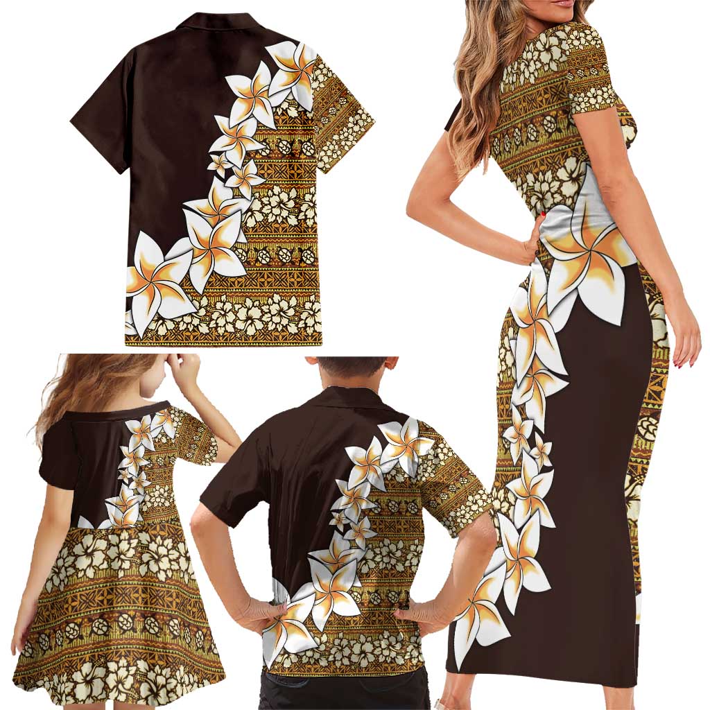 Vintage Hibiscus Turtle Pattern Family Matching Short Sleeve Bodycon Dress and Hawaiian Shirt with Plumeria Half Style LT9 - Polynesian Pride