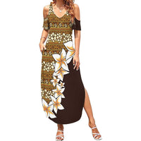 Vintage Hibiscus Turtle Pattern Family Matching Summer Maxi Dress and Hawaiian Shirt with Plumeria Half Style LT9 Mom's Dress Gold - Polynesian Pride