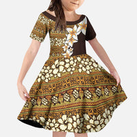 Vintage Hibiscus Turtle Pattern Family Matching Tank Maxi Dress and Hawaiian Shirt with Plumeria Half Style LT9 Daughter's Dress Gold - Polynesian Pride