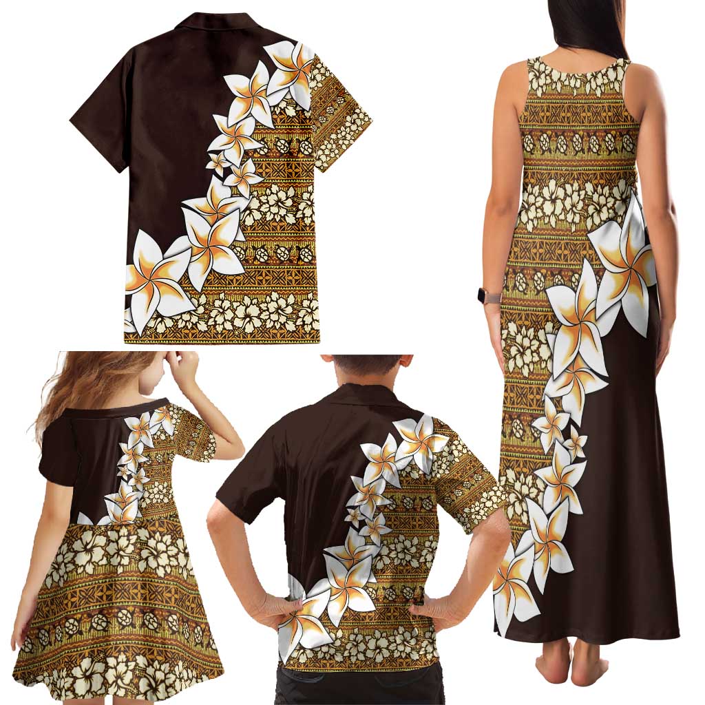 Vintage Hibiscus Turtle Pattern Family Matching Tank Maxi Dress and Hawaiian Shirt with Plumeria Half Style LT9 - Polynesian Pride