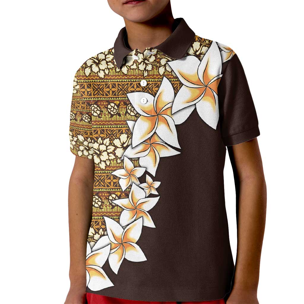 Vintage Hibiscus Turtle Pattern Kid Polo Shirt with Plumeria Half Style LT9 Kid Gold - Polynesian Pride
