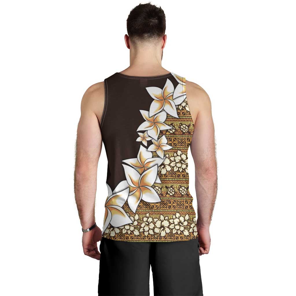 Vintage Hibiscus Turtle Pattern Men Tank Top with Plumeria Half Style
