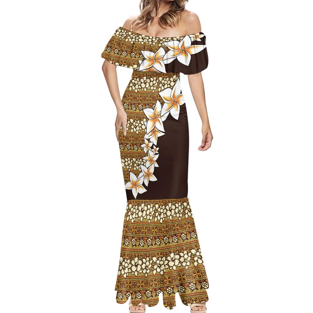 Vintage Hibiscus Turtle Pattern Mermaid Dress with Plumeria Half Style LT9 - Polynesian Pride
