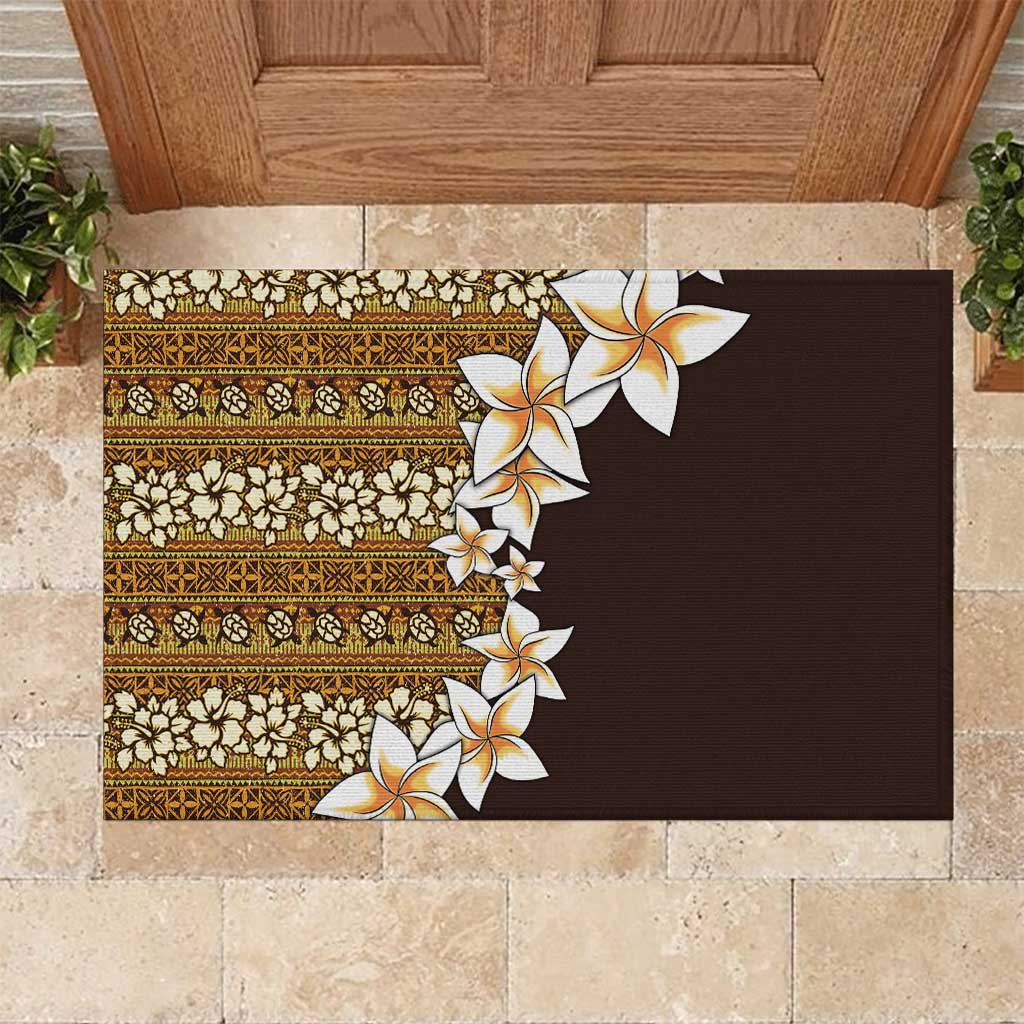 Vintage Hibiscus Turtle Pattern Rubber Doormat with Plumeria Half Style
