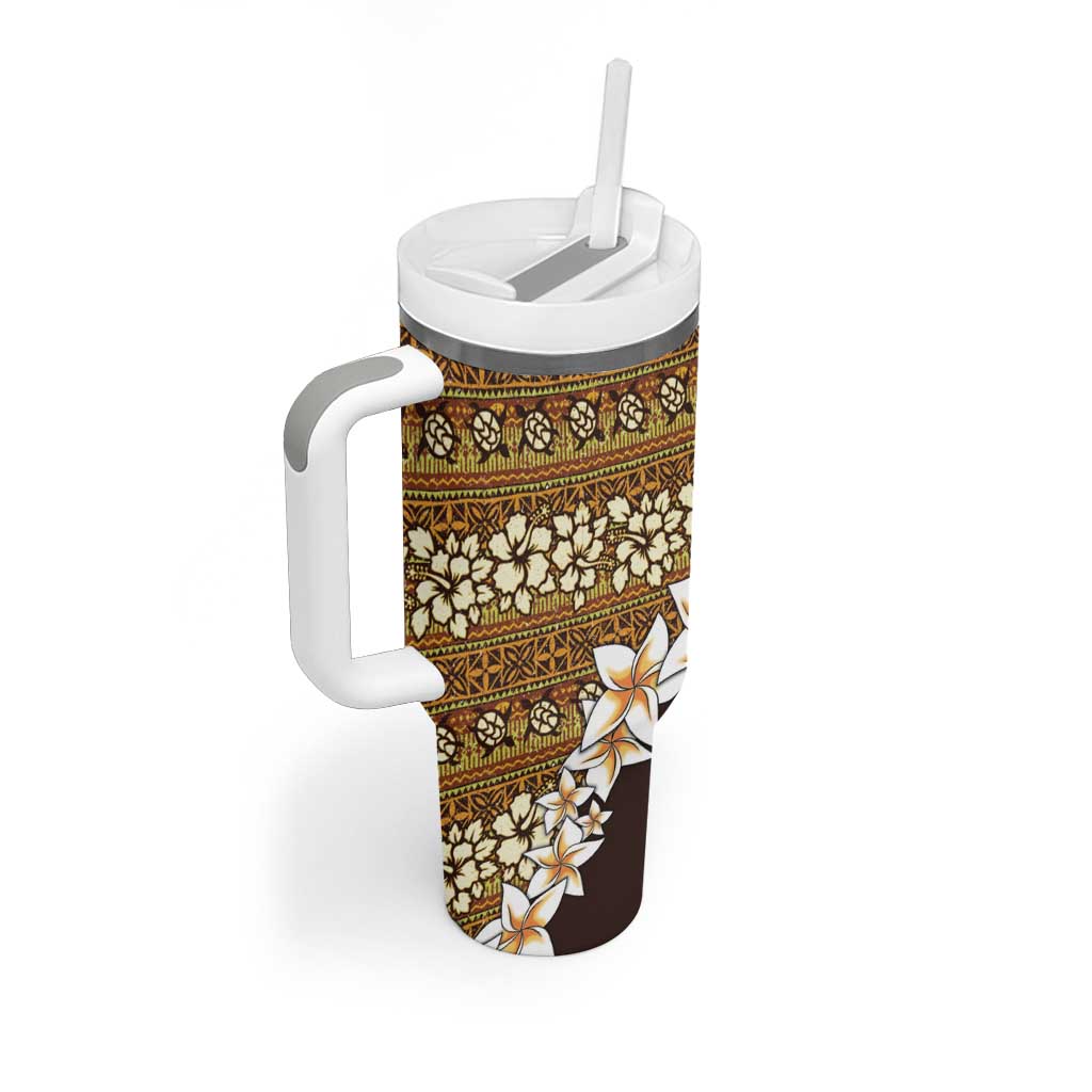 Vintage Hibiscus Turtle Pattern Tumbler With Handle with Plumeria Half Style