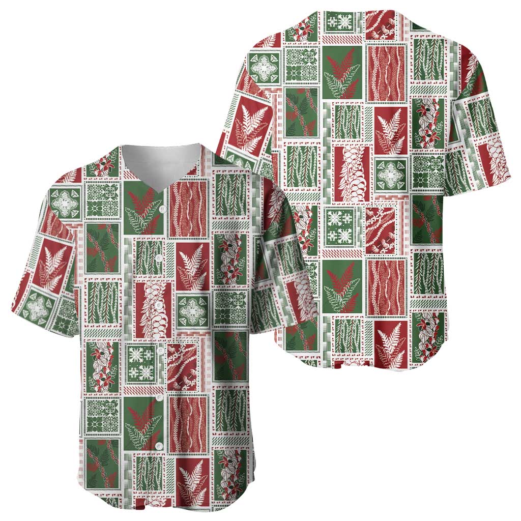Mele Kalikimaka Hawaiian Quilt and Lei Patchwork Baseball Jersey - Polynesian Pride