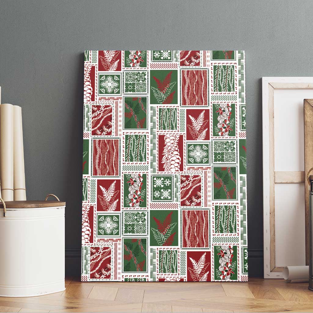 Mele Kalikimaka Hawaiian Quilt and Lei Patchwork Canvas Wall Art - Polynesian Pride