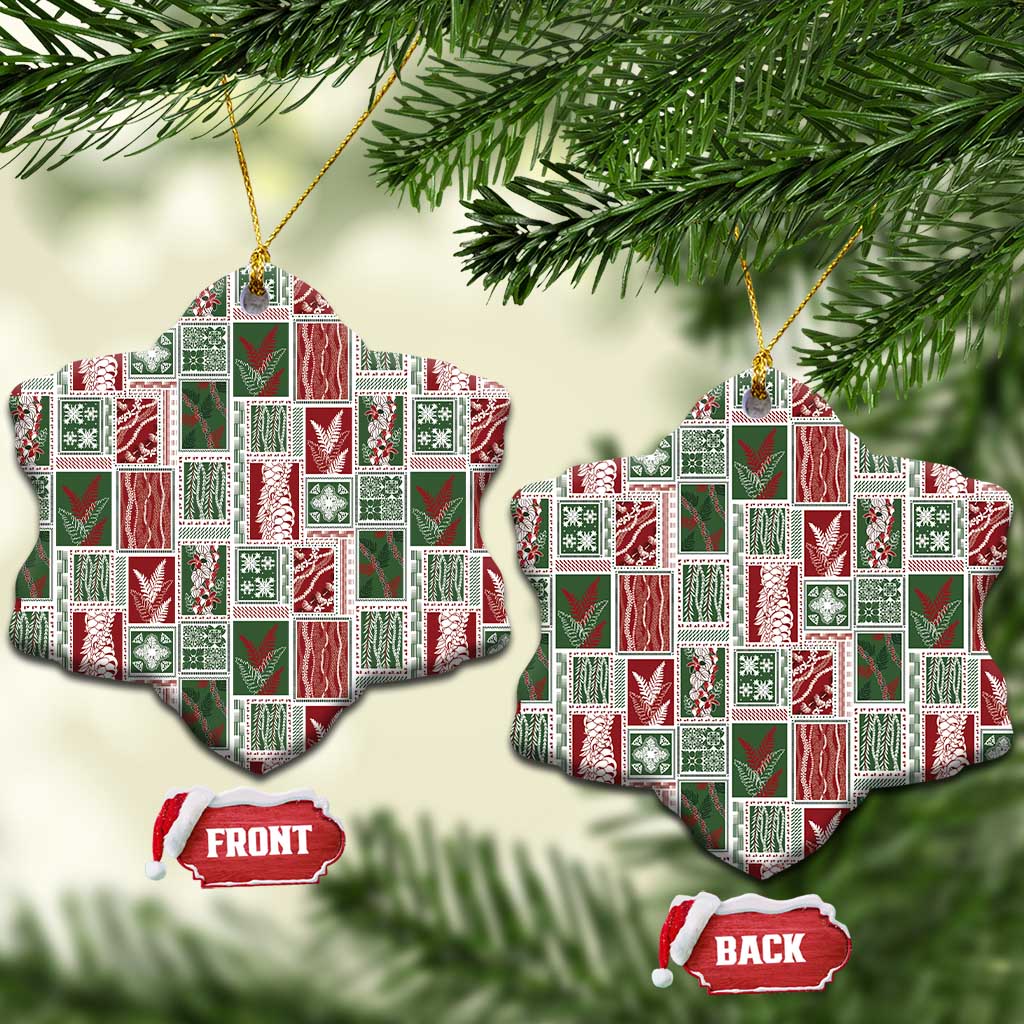 Mele Kalikimaka Hawaiian Quilt and Lei Patchwork Ceramic Ornament - Polynesian Pride