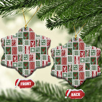Mele Kalikimaka Hawaiian Quilt and Lei Patchwork Ceramic Ornament - Polynesian Pride