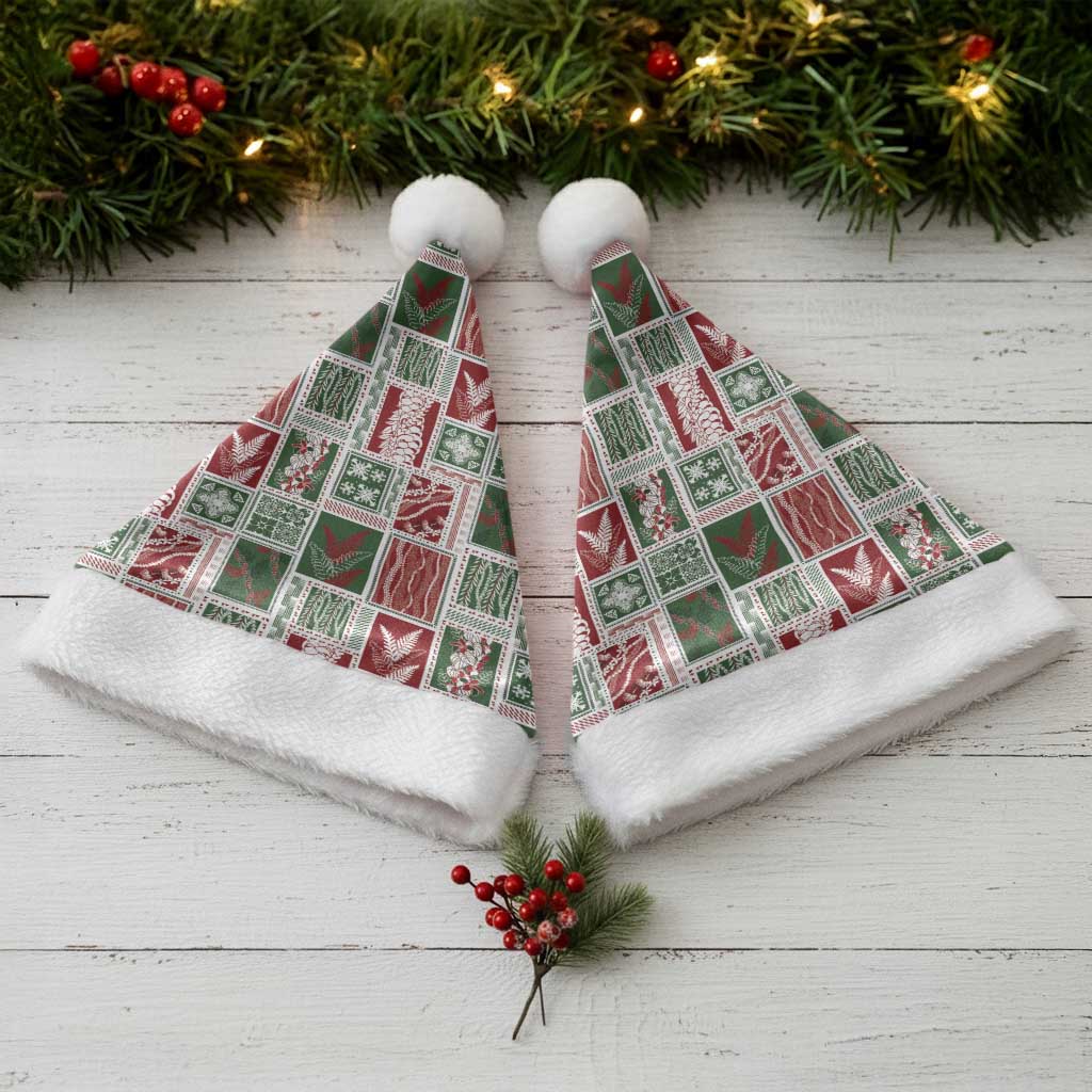 Mele Kalikimaka Hawaiian Quilt and Lei Patchwork Christmas Santa Hat - Polynesian Pride