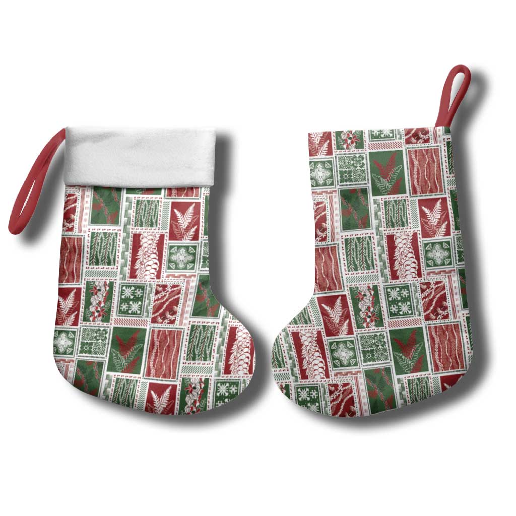 Mele Kalikimaka Hawaiian Quilt and Lei Patchwork Christmas Stocking - Polynesian Pride