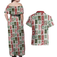 Mele Kalikimaka Hawaiian Quilt and Lei Patchwork Couples Matching Off Shoulder Maxi Dress and Hawaiian Shirt - Polynesian Pride