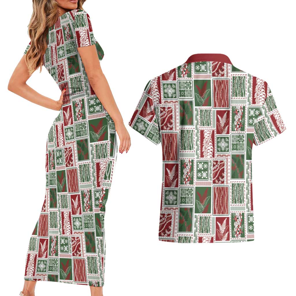 Mele Kalikimaka Hawaiian Quilt and Lei Patchwork Couples Matching Short Sleeve Bodycon Dress and Hawaiian Shirt LT9 - Polynesian Pride