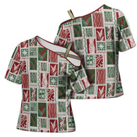 Mele Kalikimaka Hawaiian Quilt and Lei Patchwork Cross Shoulder Shirt - Polynesian Pride