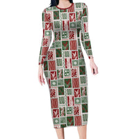 Mele Kalikimaka Hawaiian Quilt and Lei Patchwork Family Matching Long Sleeve Bodycon Dress and Hawaiian Shirt LT9 Mom's Dress Red - Polynesian Pride
