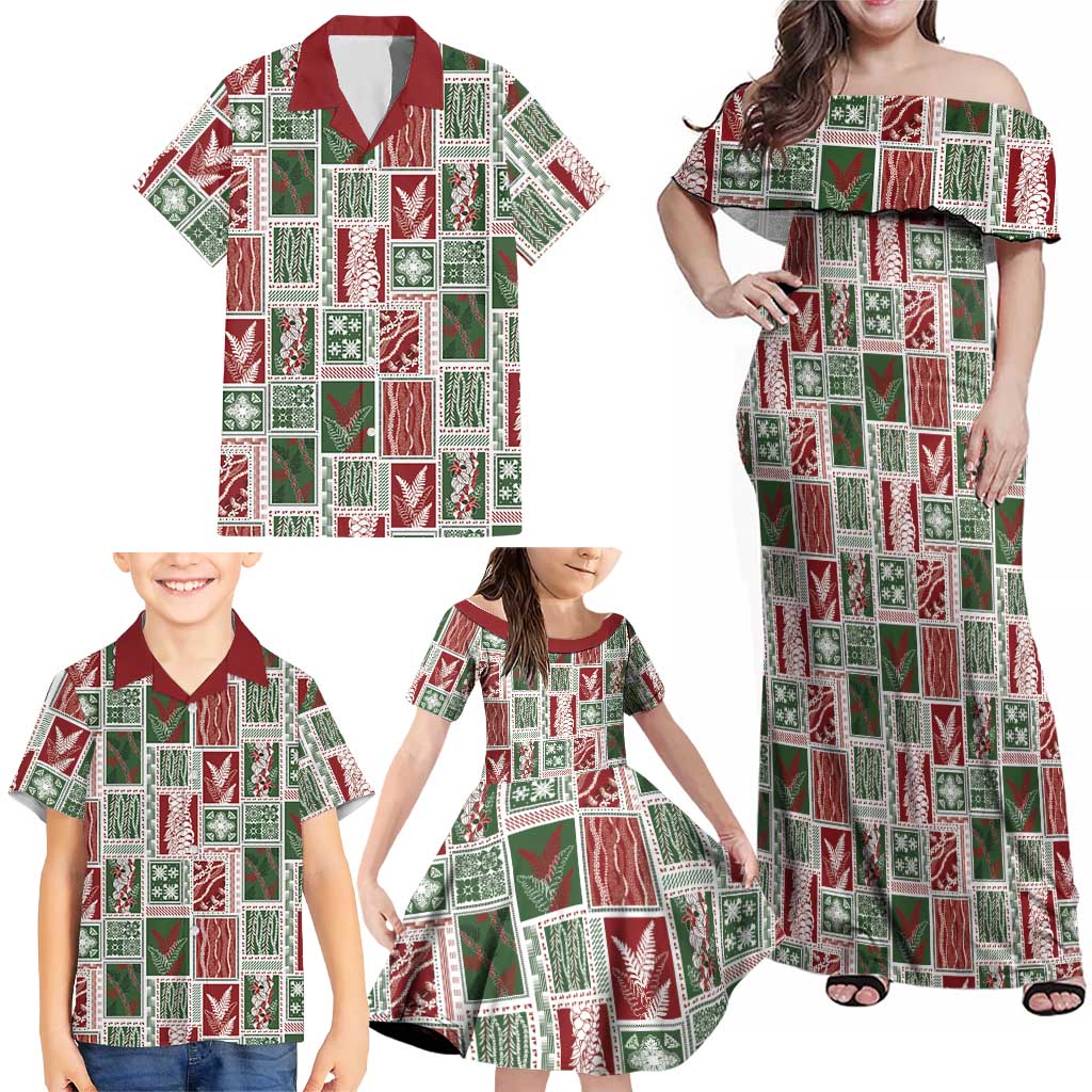 Mele Kalikimaka Hawaiian Quilt and Lei Patchwork Family Matching Off Shoulder Maxi Dress and Hawaiian Shirt LT9 - Polynesian Pride