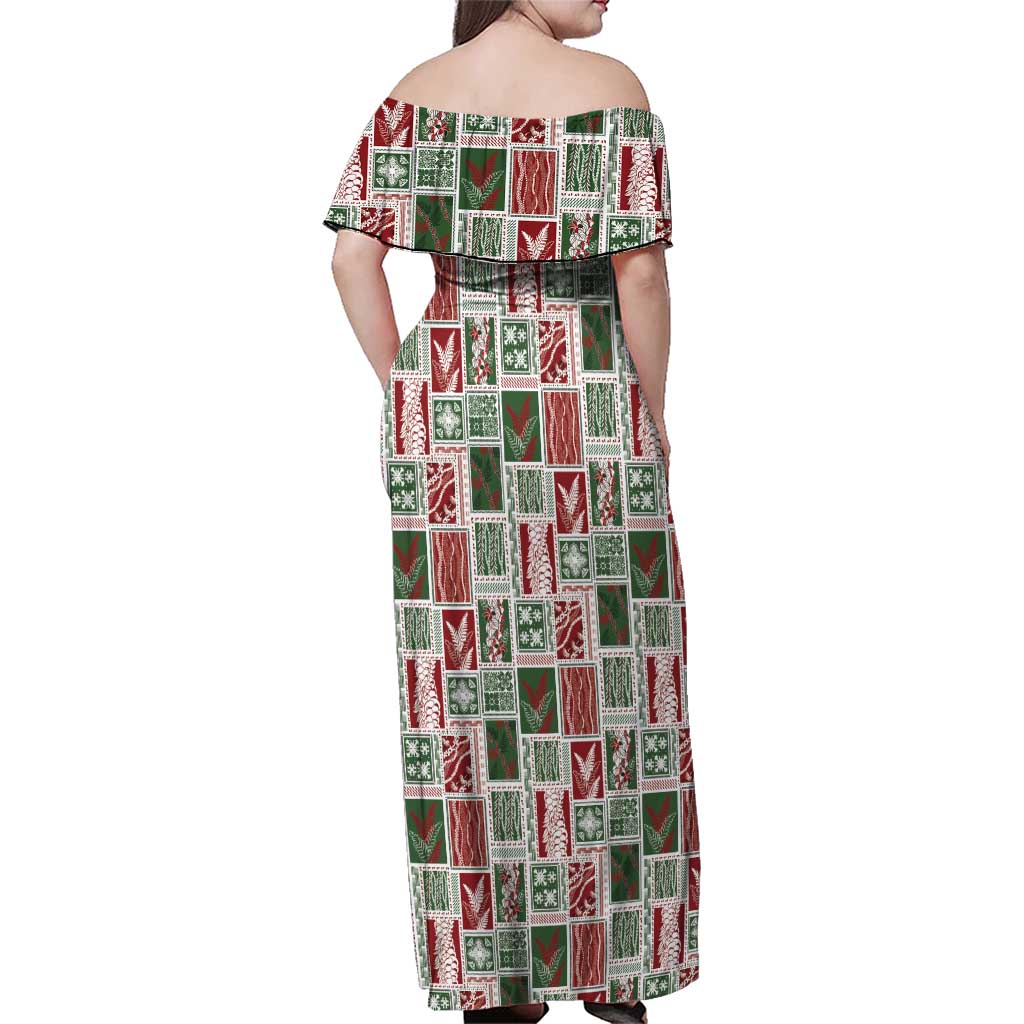 Mele Kalikimaka Hawaiian Quilt and Lei Patchwork Family Matching Off Shoulder Maxi Dress and Hawaiian Shirt LT9 - Polynesian Pride
