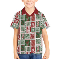 Mele Kalikimaka Hawaiian Quilt and Lei Patchwork Family Matching Off Shoulder Maxi Dress and Hawaiian Shirt LT9 Son's Shirt Red - Polynesian Pride