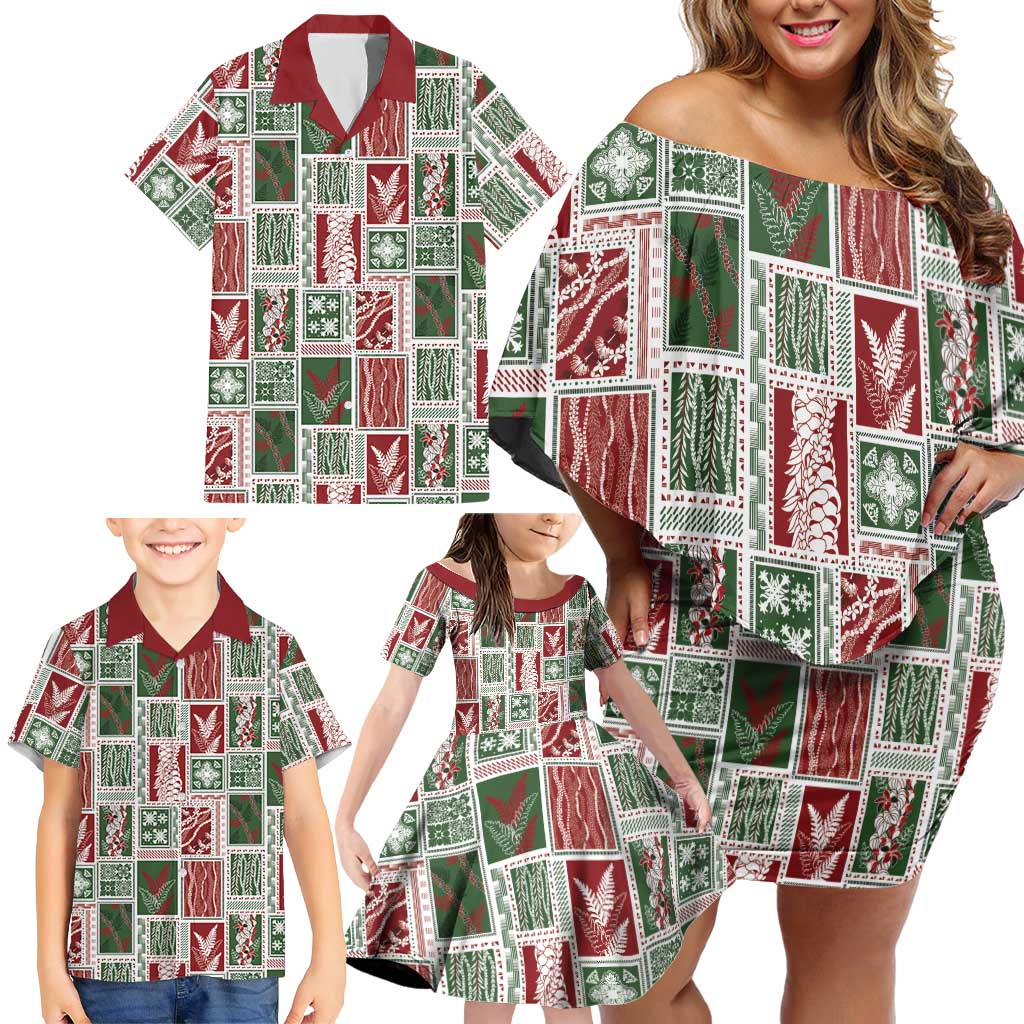 Mele Kalikimaka Hawaiian Quilt and Lei Patchwork Family Matching Off Shoulder Short Dress and Hawaiian Shirt LT9 - Polynesian Pride