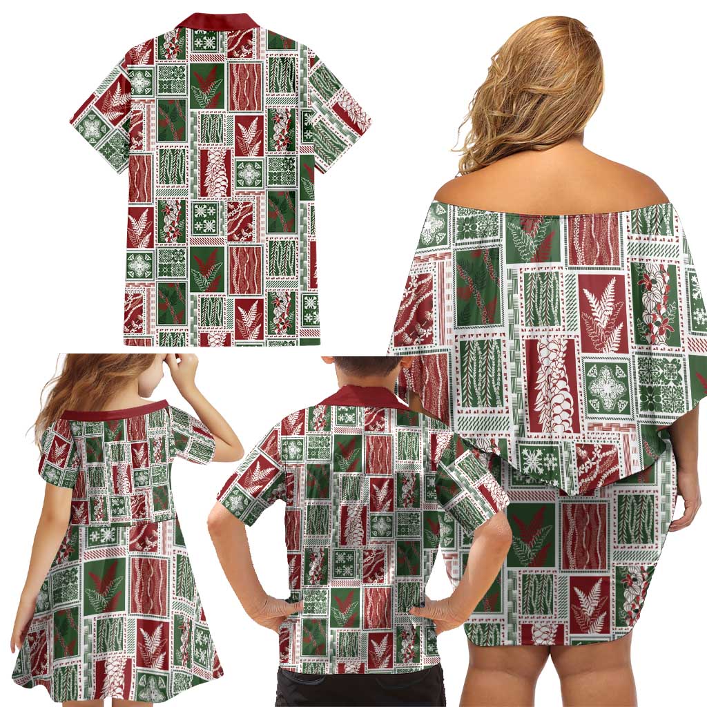 Mele Kalikimaka Hawaiian Quilt and Lei Patchwork Family Matching Off Shoulder Short Dress and Hawaiian Shirt LT9 - Polynesian Pride